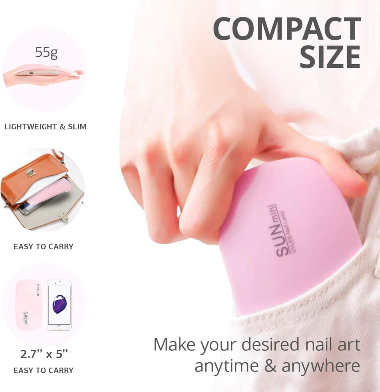 Mini UV LED Nail Lamp Portable Gel Curing Lamp with a Pocket-Size, Mini Nail Dryer