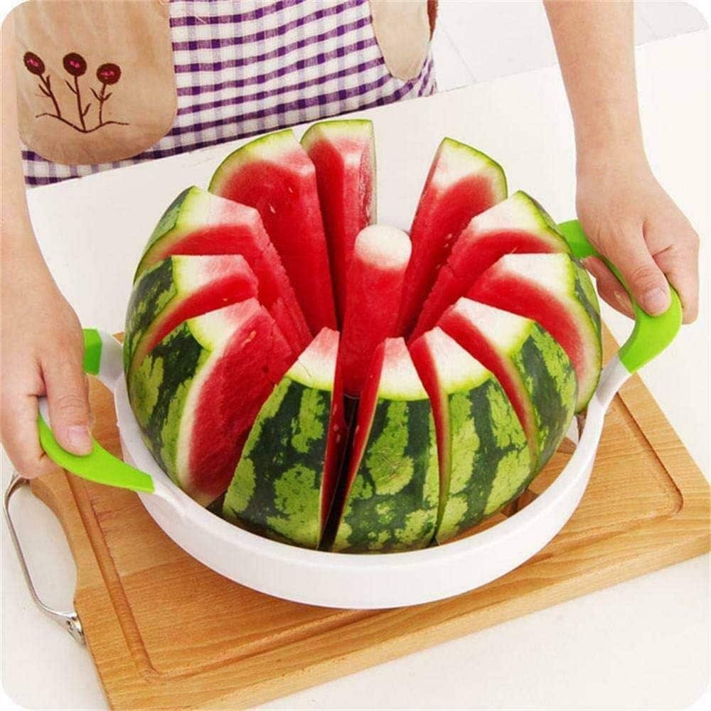 Extra Large Watermelon Cutter Slicer Tool, Stainless Steel Watermelon Slicer, Comfort Silicone Handle, Fruit Cutter for Melon,Pineapple,Honeydew,Round (Big Size).