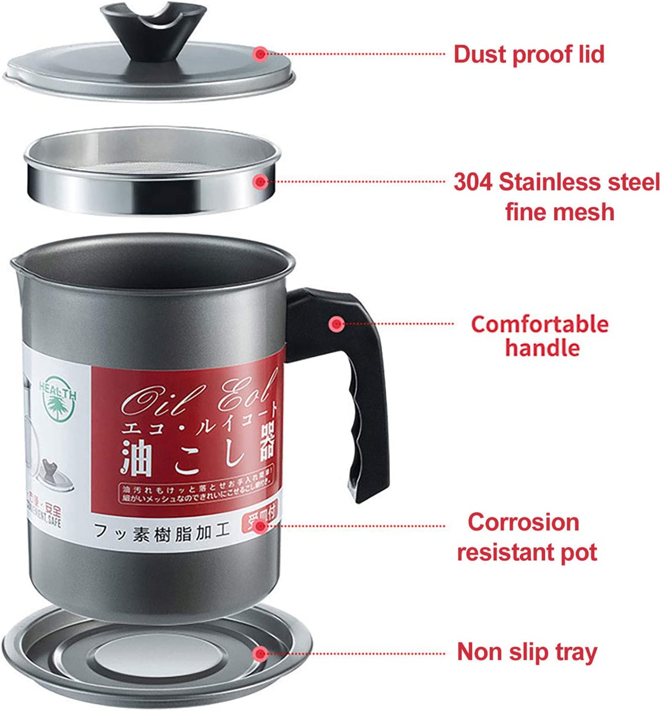 Walfos 1.4L Stainless Steel Oil Strainer Pot 1.4L Container Jug Storage Can With Filter Cooking Oil Pot For Kitchen Household Tools - Image 4