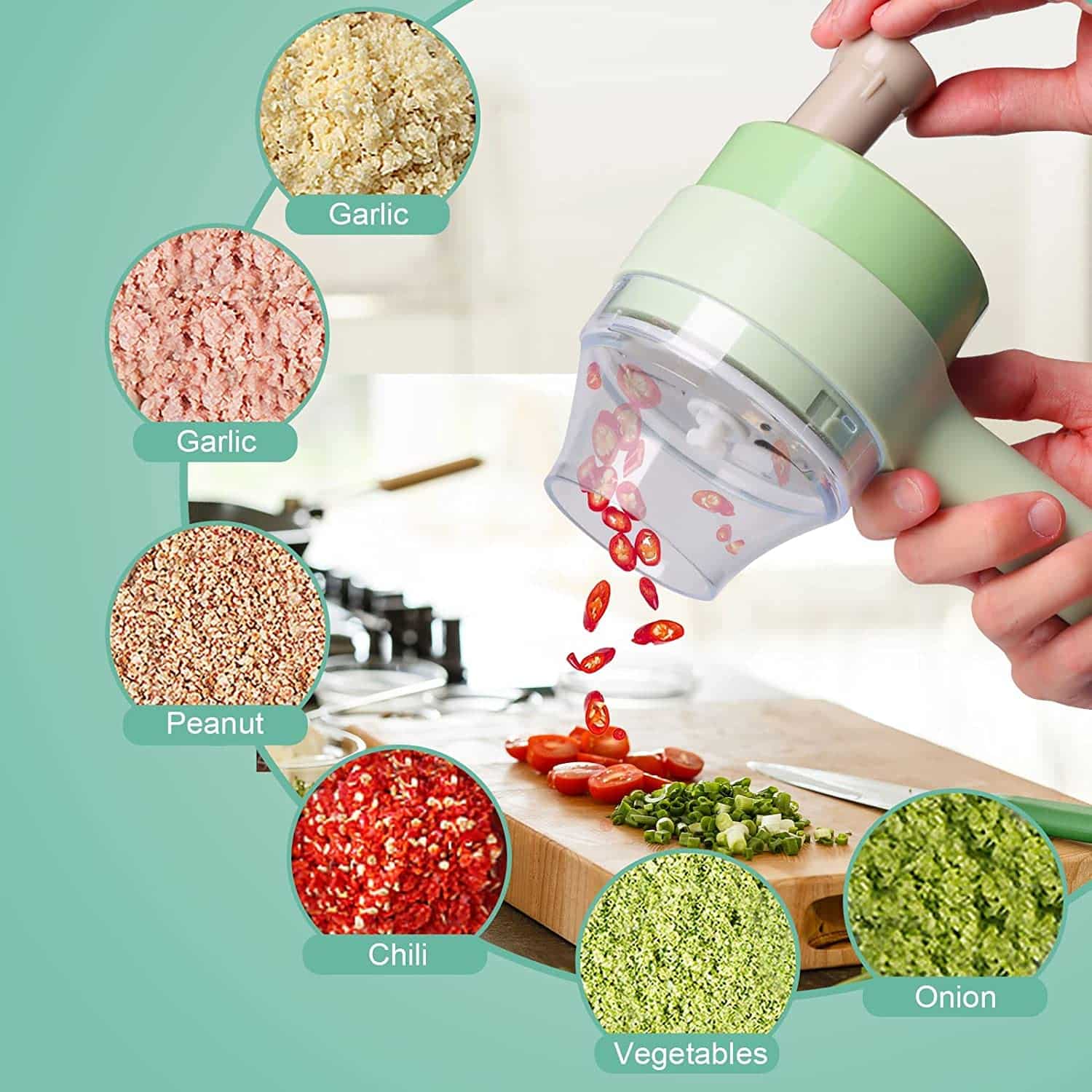 4 in 1 Electric Handheld Cooking Hammer Vegetable Cutter Set Electric Food Chopper Multifunction Vegetable Fruit Slicer - Image 7