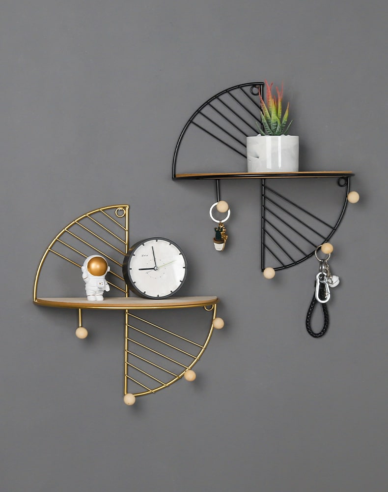 Modern simple and creative half circle rectangular wall shelf multi-function hook home bedroom wall decoration storage rack - Image 6
