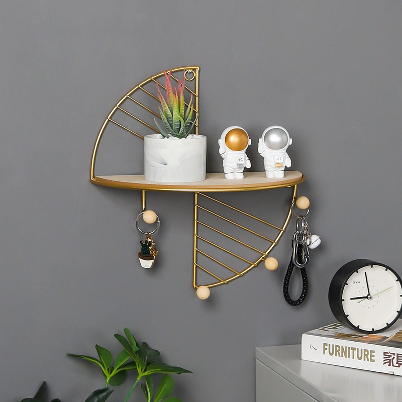 Modern simple and creative half circle rectangular wall shelf multi-function hook home bedroom wall decoration storage rack - Image 7