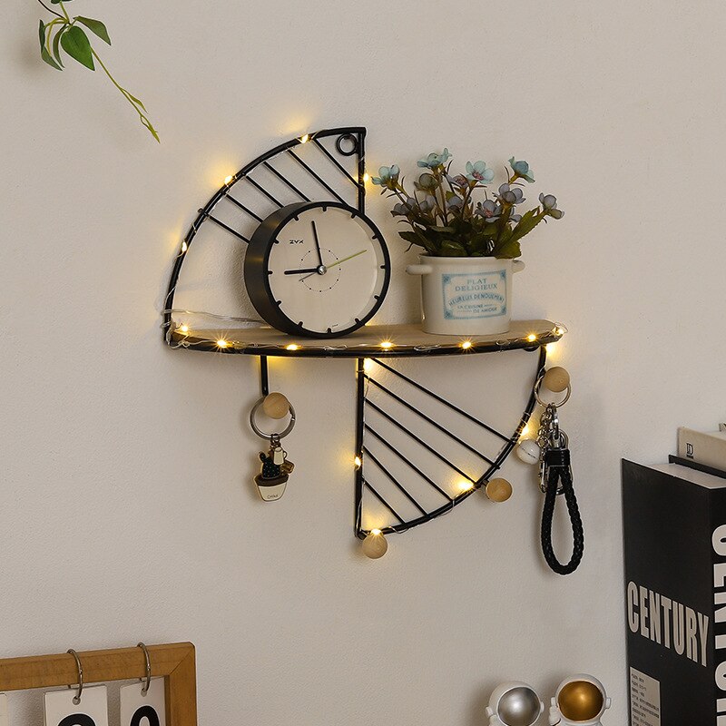 Modern simple and creative half circle rectangular wall shelf multi-function hook home bedroom wall decoration storage rack - Image 8