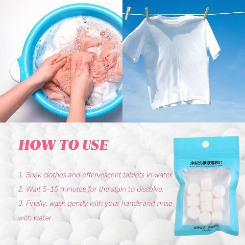 10pcs Effervescent Clothes Stain Remover Tablets – Powerful Laundry Cleaning Solution for Yellowing, Oil, Grease, Sweat & Tough Stains