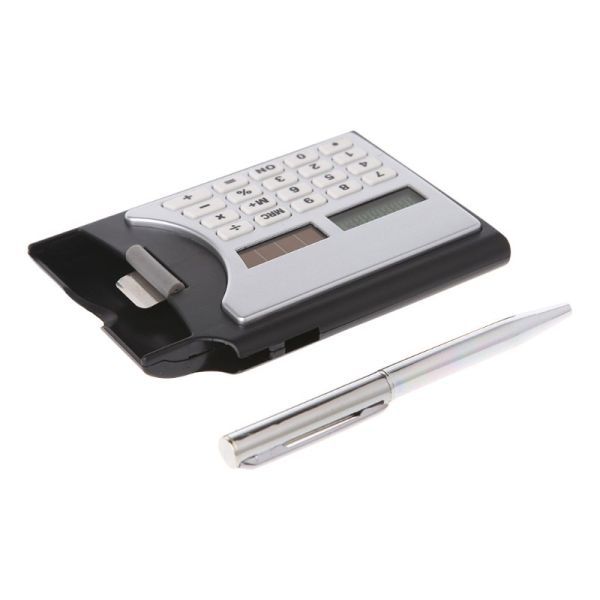 3-In-1 Portable 8-Digit Solar Calculator Business Card Holder with Ball-Point Pen - Image 2