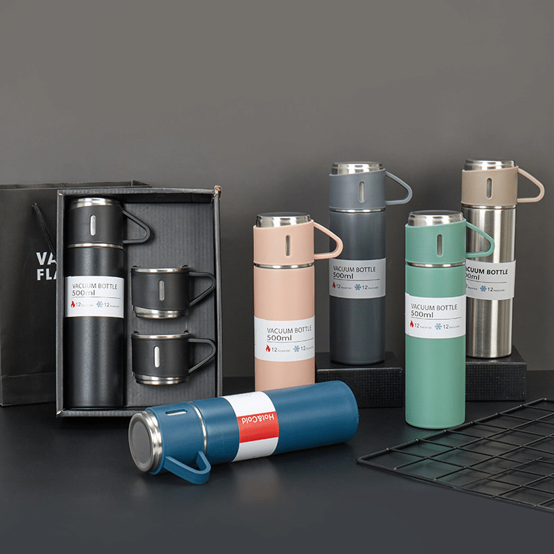 Stainless Steel Vacuum Flask Set 500ml Double Wall Thermos Set Vacuum Flask Gift Set With Double Lids - Image 2