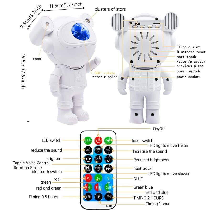 Astronaut Galaxy Projector Lamp Starry Star Bluetooth Music Night Light With Remote (Big) - Image 4