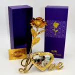 Golden rose with love stand